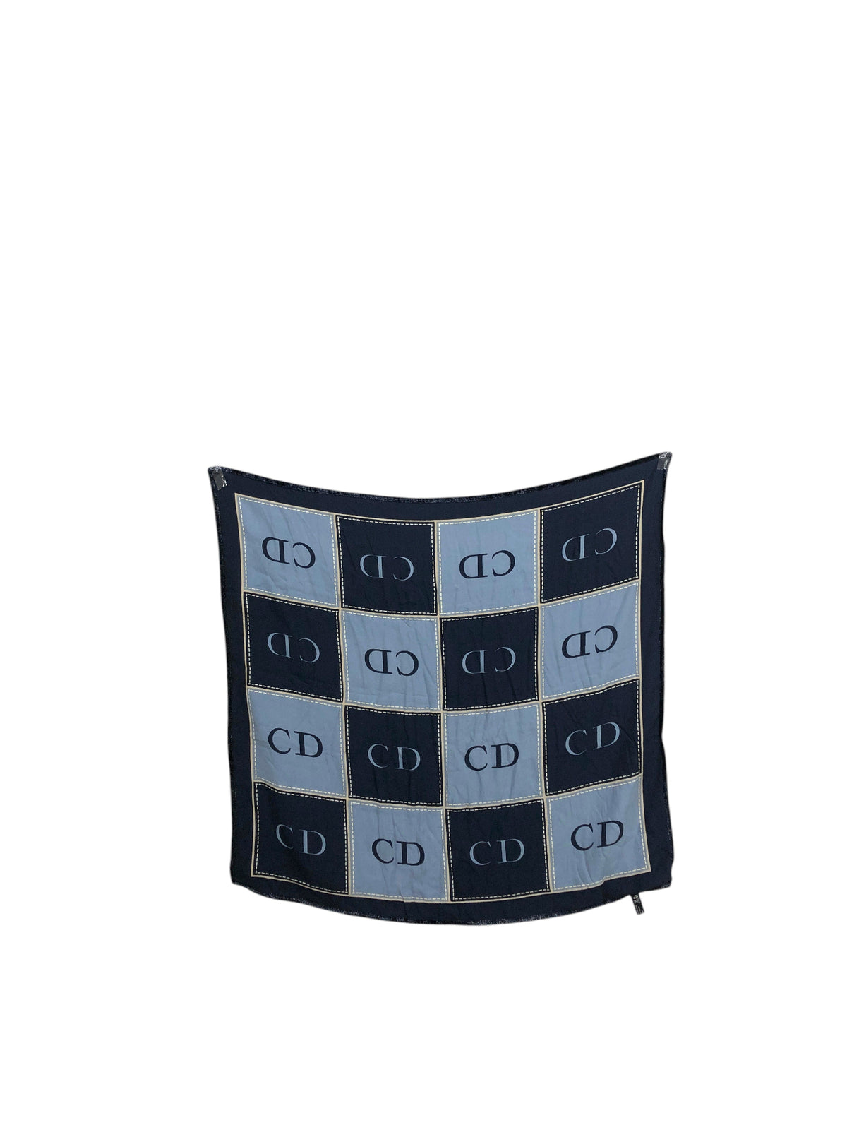 Christian Dior CD Logo Motif SILK×Rayon Scarf Blue Vintage bdtfji