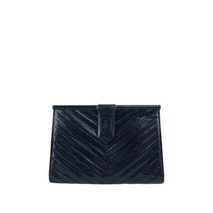 Yves Saint Laurent YSL Logo Clutch bag Navy Vintage j5mjwb
