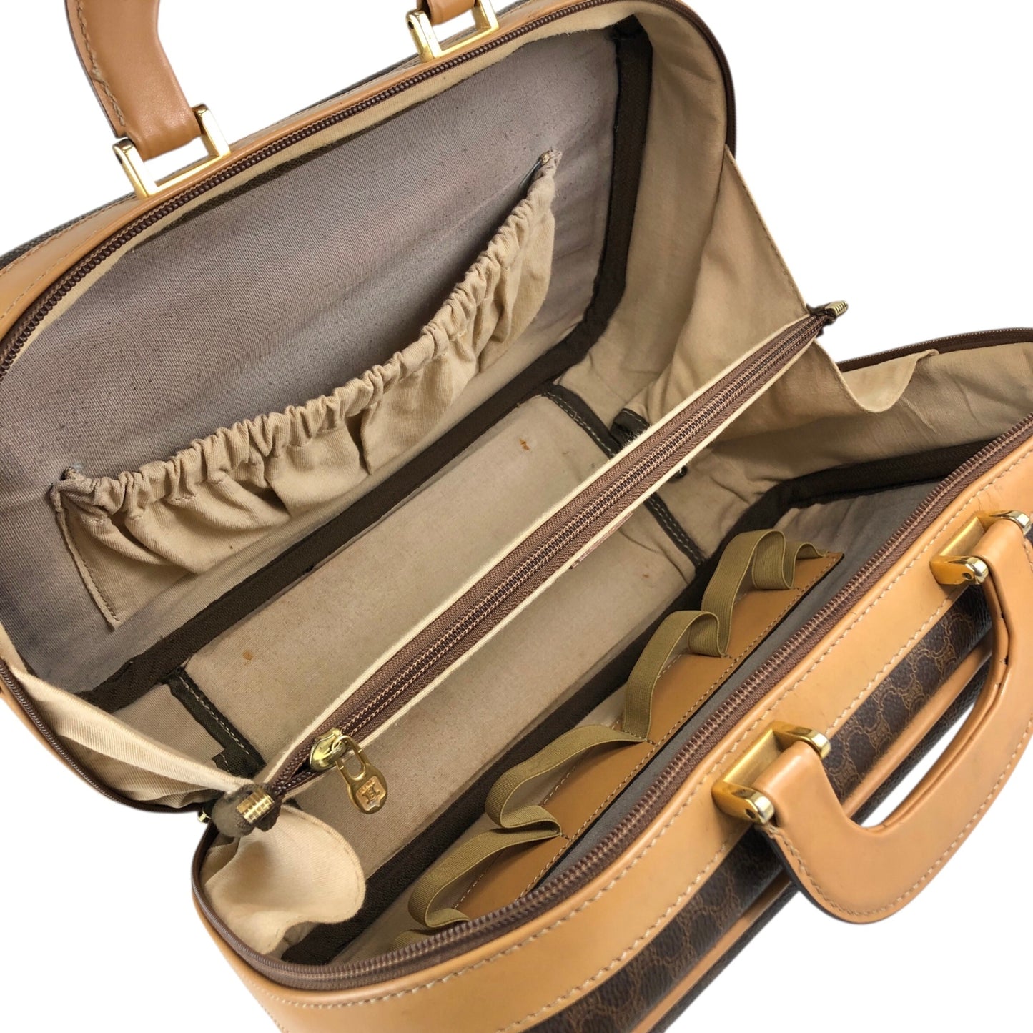 CELINE Macadam Blason Two-way Handbag Shoulder bag Brown Vintage kawj4u
