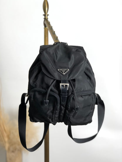 PRADA Triangle Logo Front Buckle Backpack Black Vintage i6pdhi