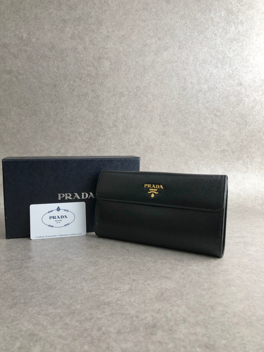 PRADA Logo Long Wallet Black Vintage yvkvsz