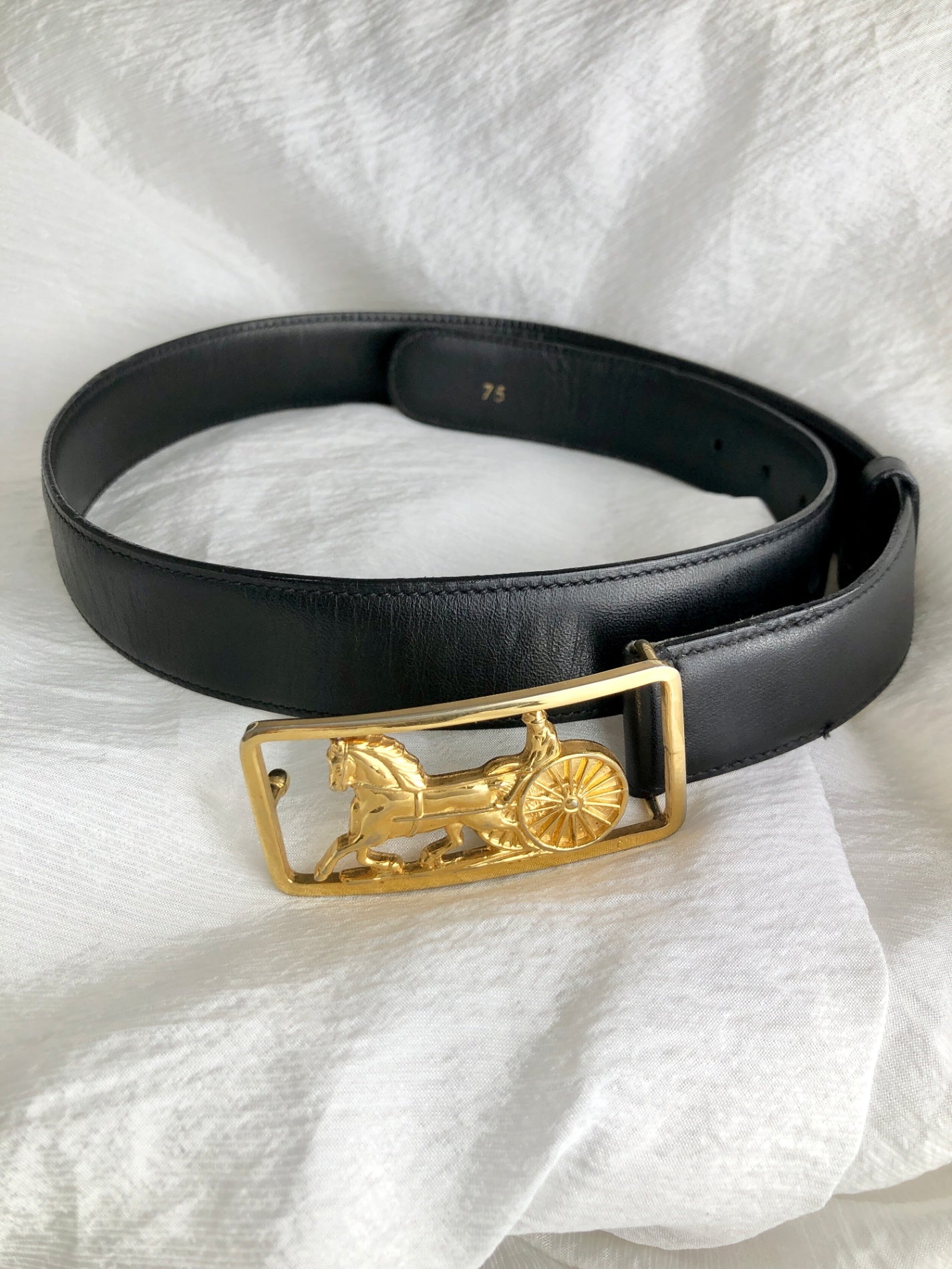 CELINE Horse Carriage Belt Black Vintage us28jd