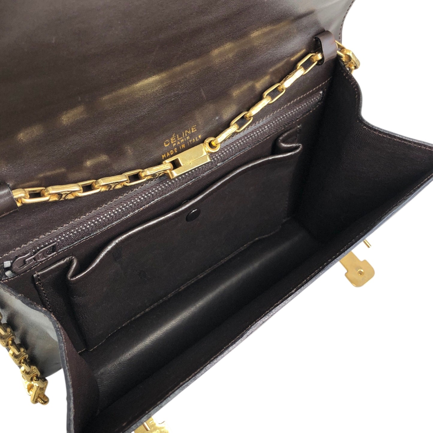 CELINE Blason Chain Shoulder bag Brown Vintage 5dcbrt