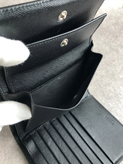 PRADA Triangle Logo Folded Wallet Black Vintage s2heh6