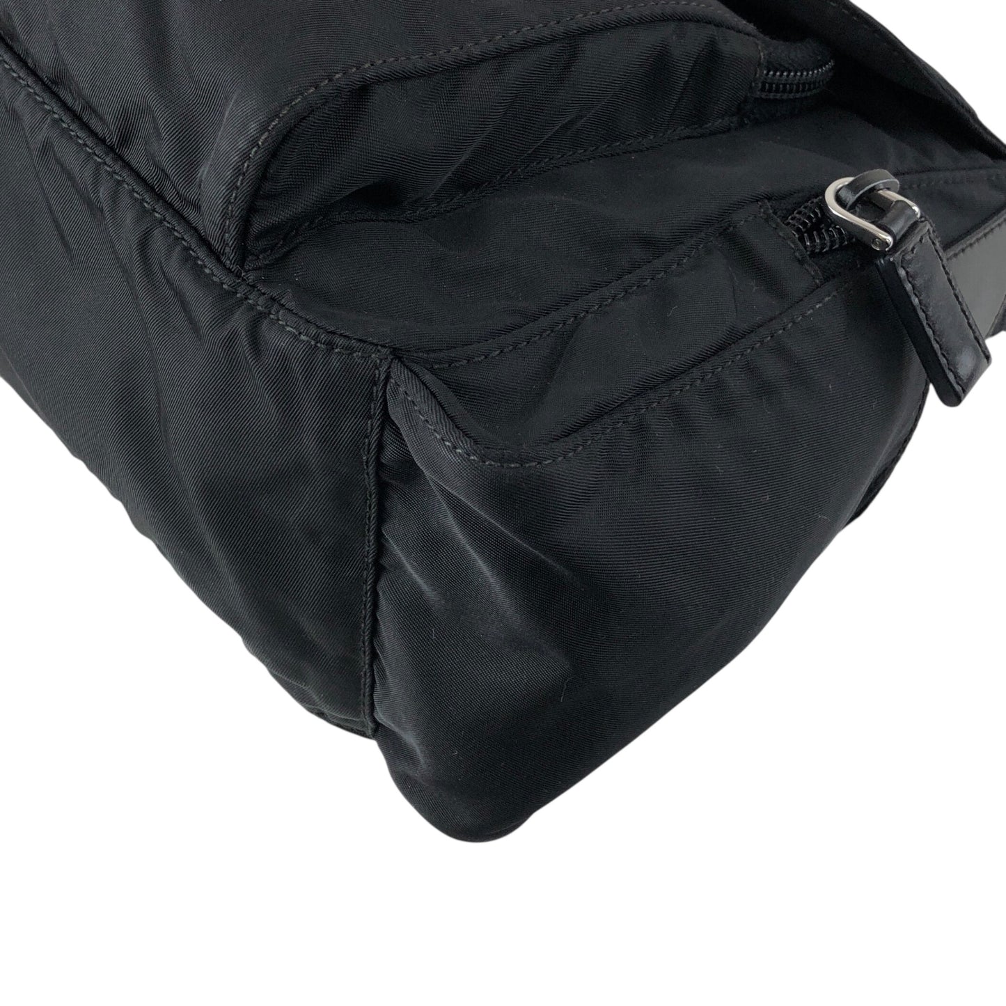 PRADA Tessuto Triangle Logo Front Buckle Side Pocket Shoulder bag Black Vintage pvgpkk