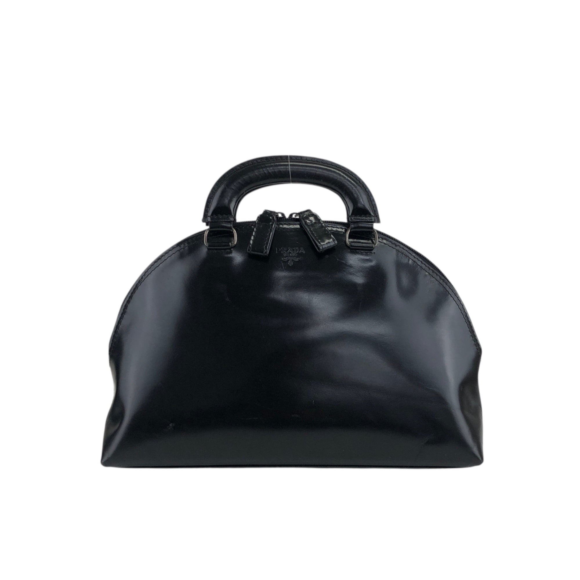 PRADA Archive Black Leather Square Boston Bag | eBay