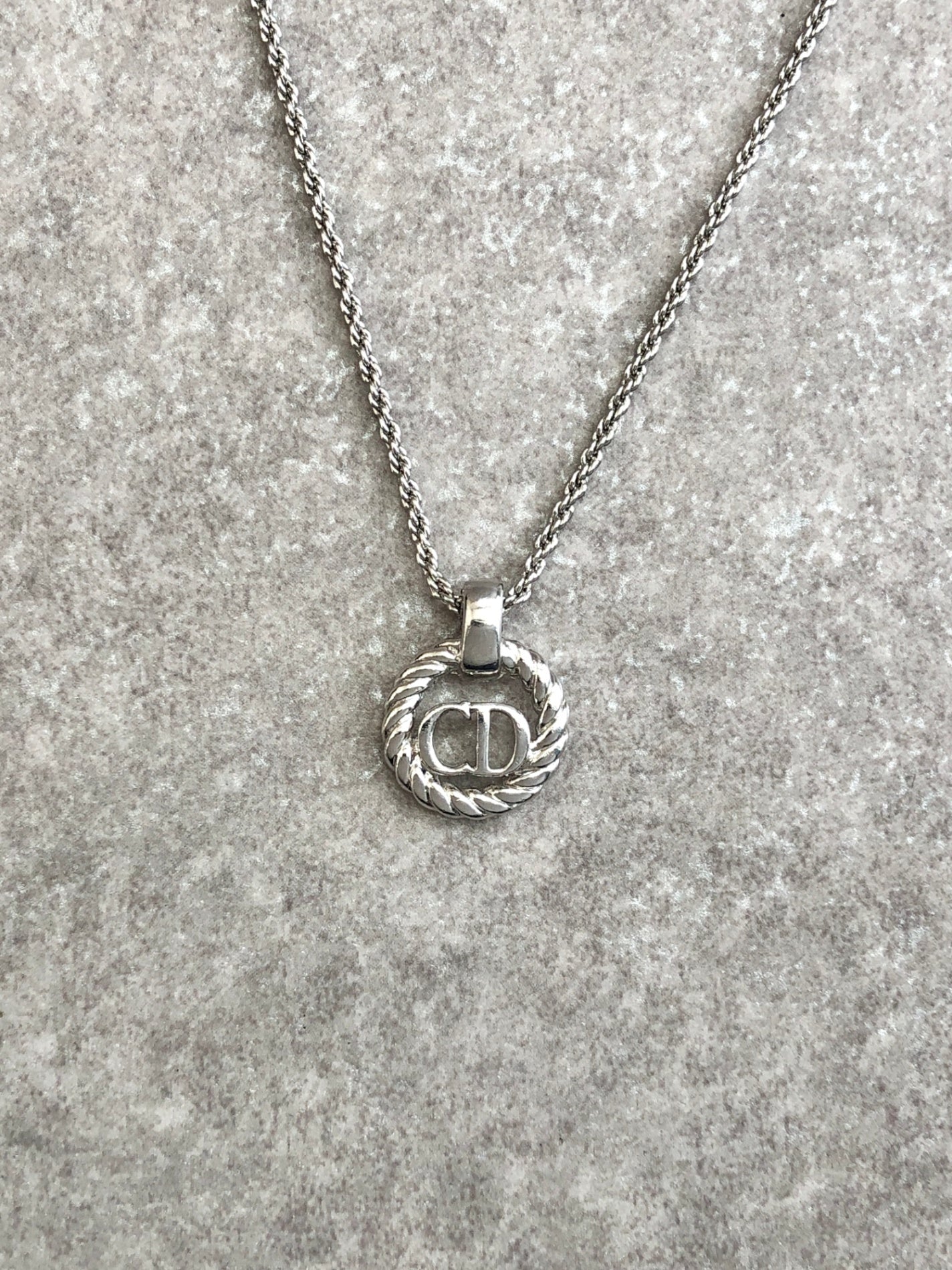Christian Dior CD Logo Necklace Silver Vintage pshihx