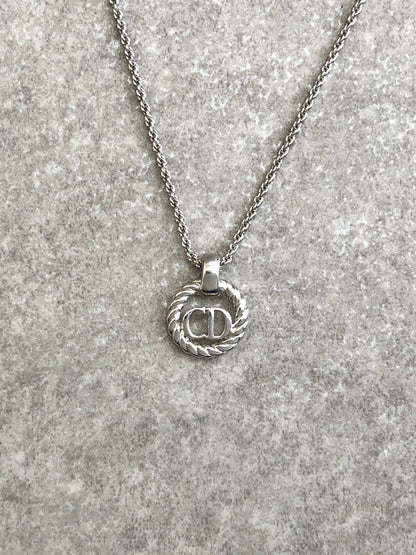 Christian Dior CD Logo Necklace Silver Vintage pshihx
