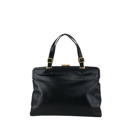 PRADA Logo Embossed Metal Clasp Handbag Black Vintage x7p3fx