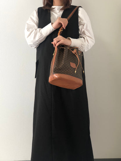 CELINE Macadam Blason Drawstring Shoulder bag Brown Vintage 7zaha3
