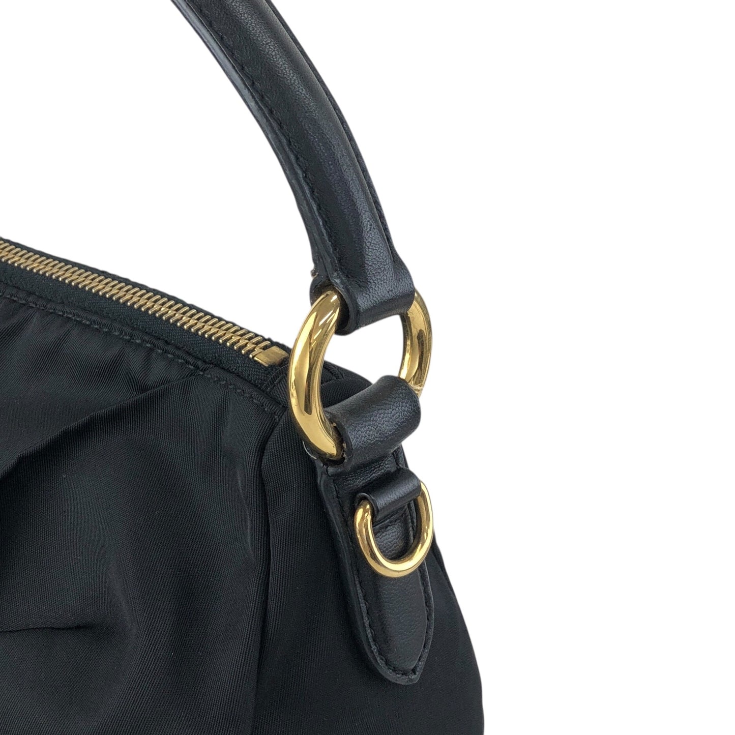 PRADA Logo Ribbon Motif Two-way Handbag Shoulder bag Black Vintage 33v85k