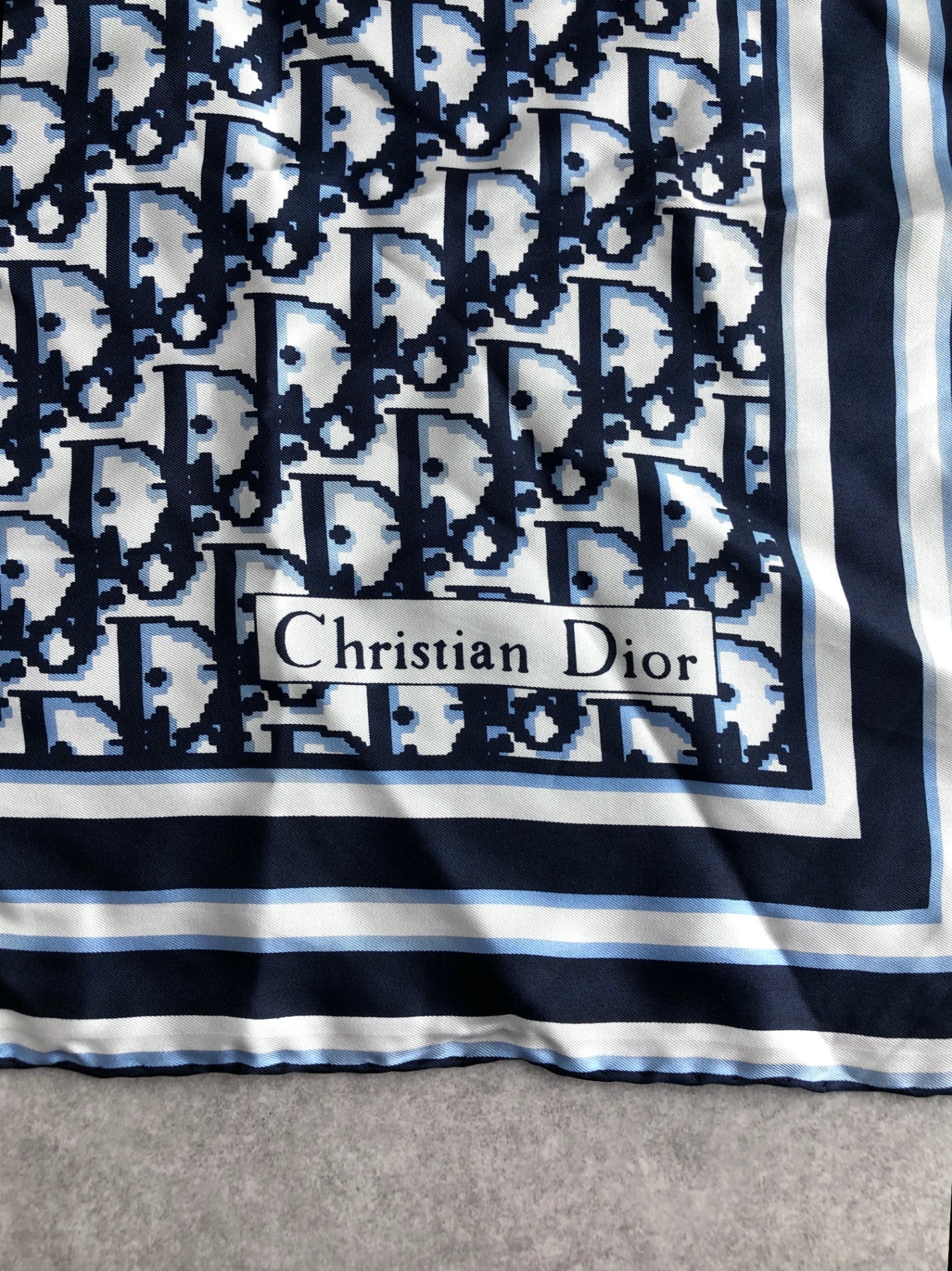Christian Dior Trotter SILK Scarf Blue Vintage ev6t35
