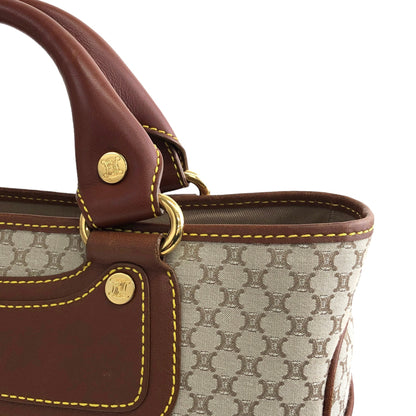 CELINE Macadam Canvas Leather Handbag Beige Vintage ybm6xd