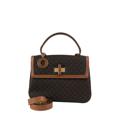 CELINE Macadam Turn Lock Charm Two-way Handbag Shoulder bag Brown Vintage tw3c3x