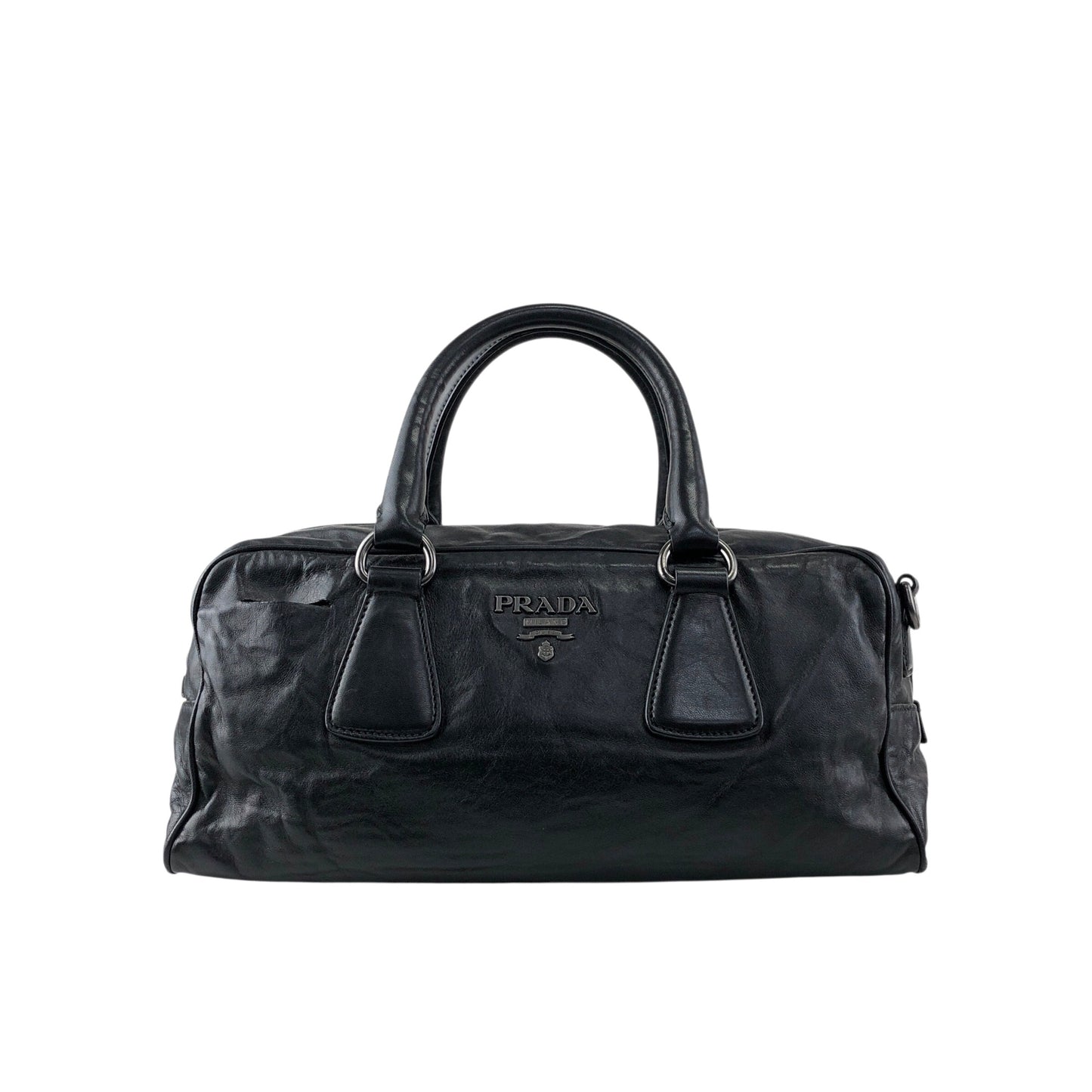 PRADA Logo Handbag Boston bag Black Vintage 2ces57