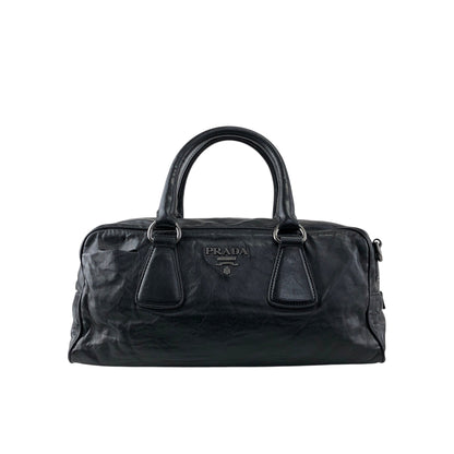 PRADA Logo Handbag Boston bag Black Vintage 2ces57