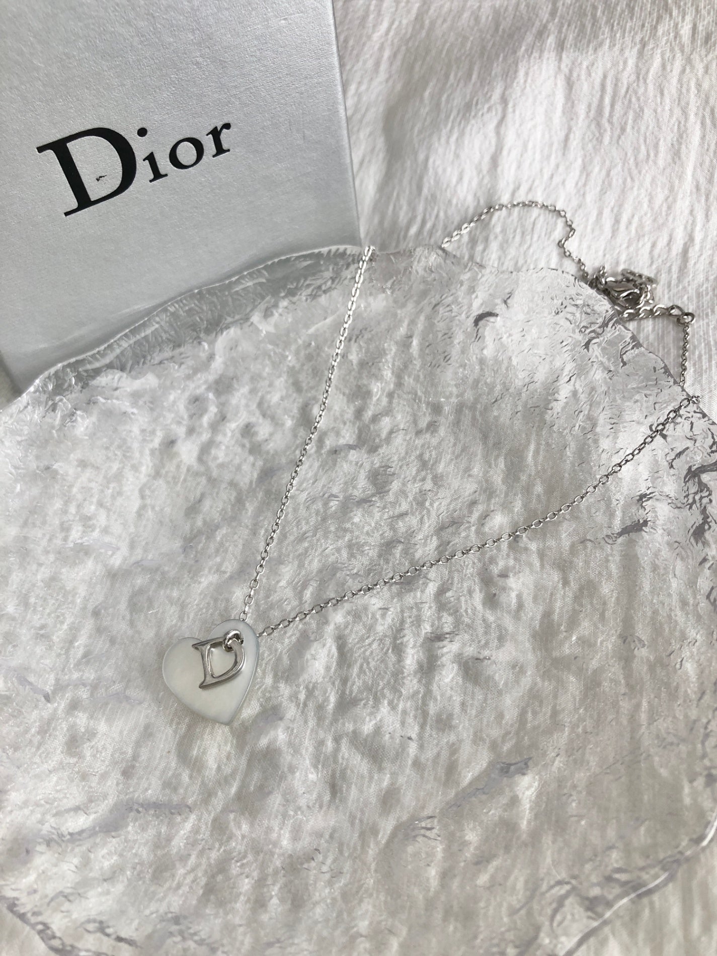 Christian Dior Heart Motif Necklace Silver Vintage 3ecimw
