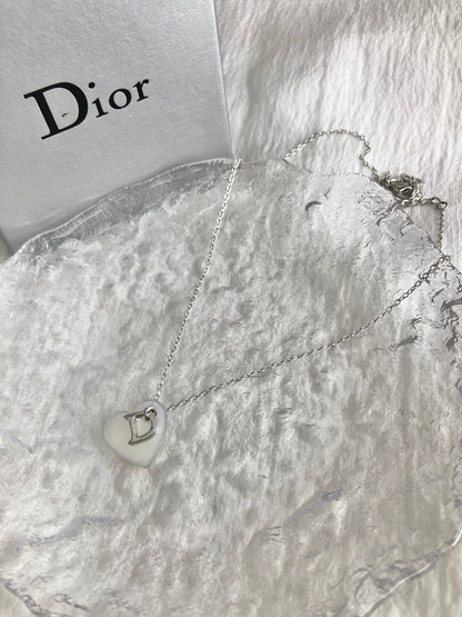 Christian Dior Heart Motif Necklace Silver Vintage 3ecimw