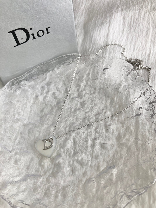 Christian Dior Heart Motif Necklace Silver Vintage 3ecimw