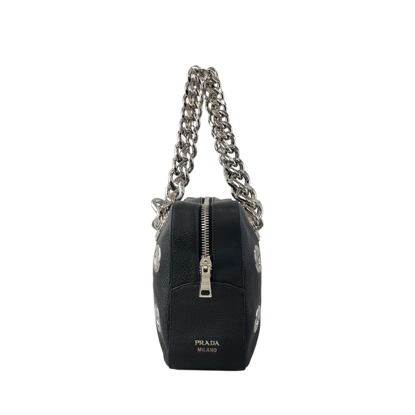 PRADA Logo Chain Handbag Black Vintage iubjy2