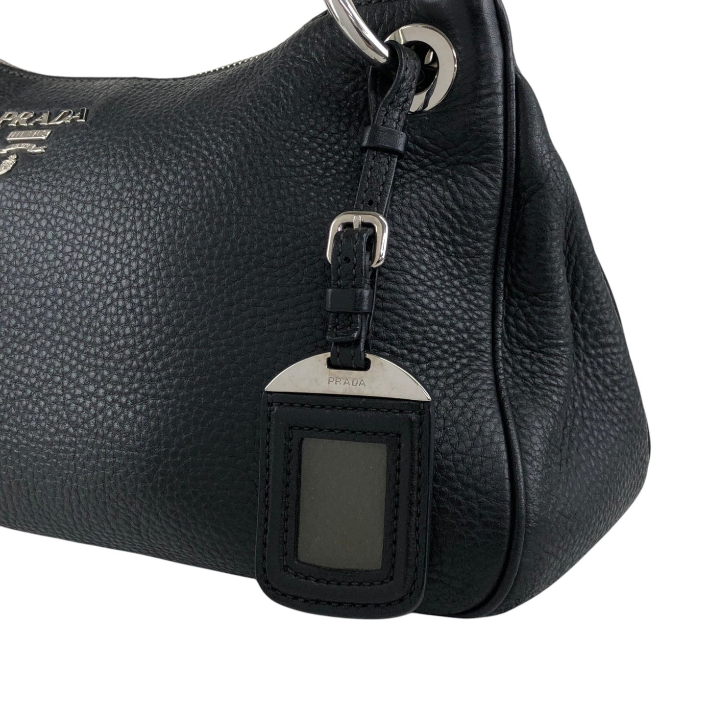 PRADA Logo Shoulder bag Hobobag Black Vintage 3hyfab