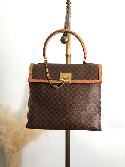 CELINE Macadam Gancini Top Handle Handbag Brown Vintage af3ben