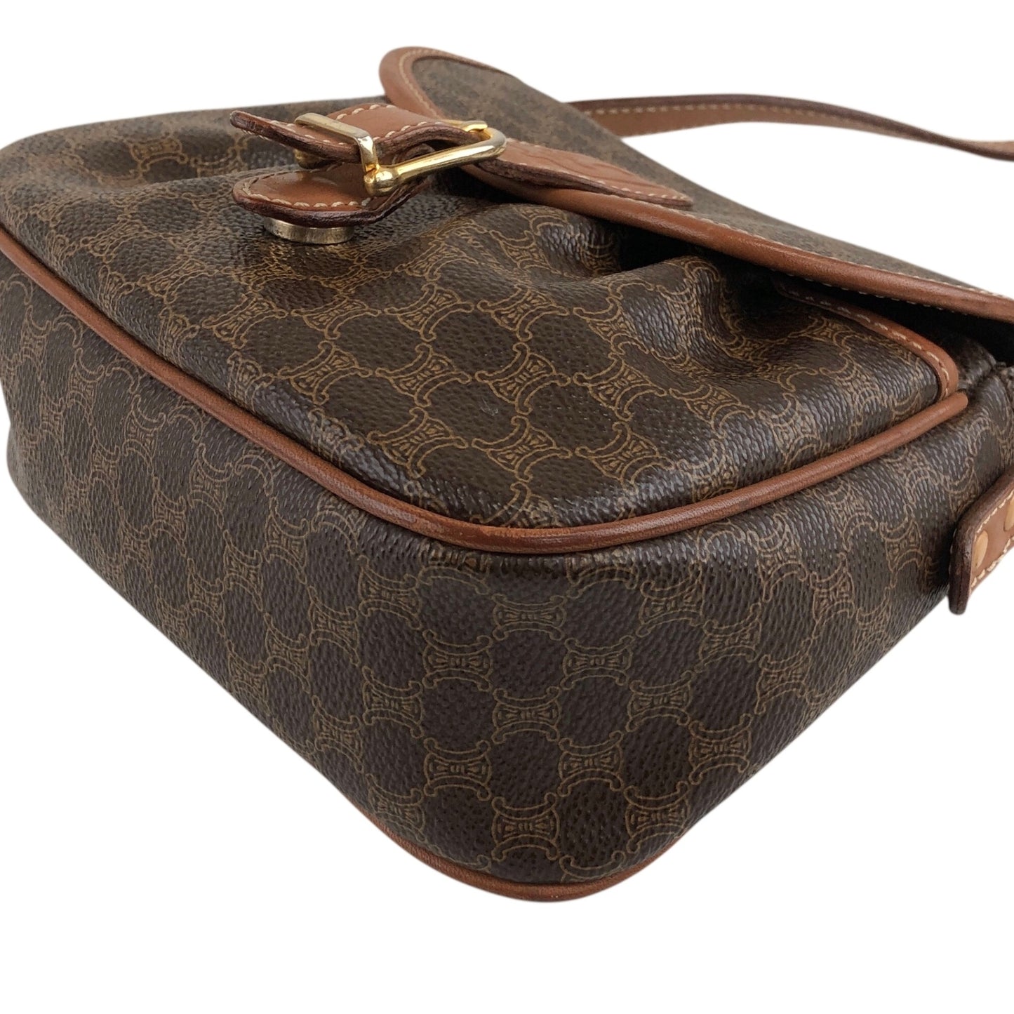 CELINE Macadam Blason Front Buckle Shoulder bag Brown Vintage nunsei