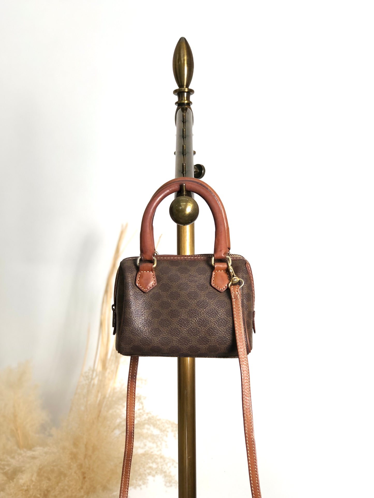 CELINE Macadam Two-way Small Boston bag Shoulder bag Brown Vintage bnscrs