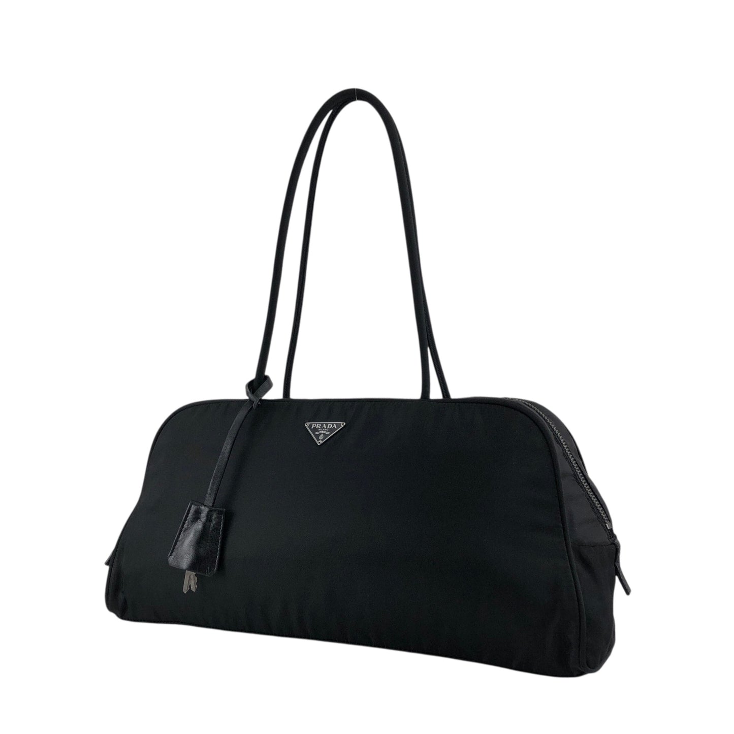 PRADA Tessuto Triangle Logo Padlock Small Boston bag Handbag Black Vintage a3zkst