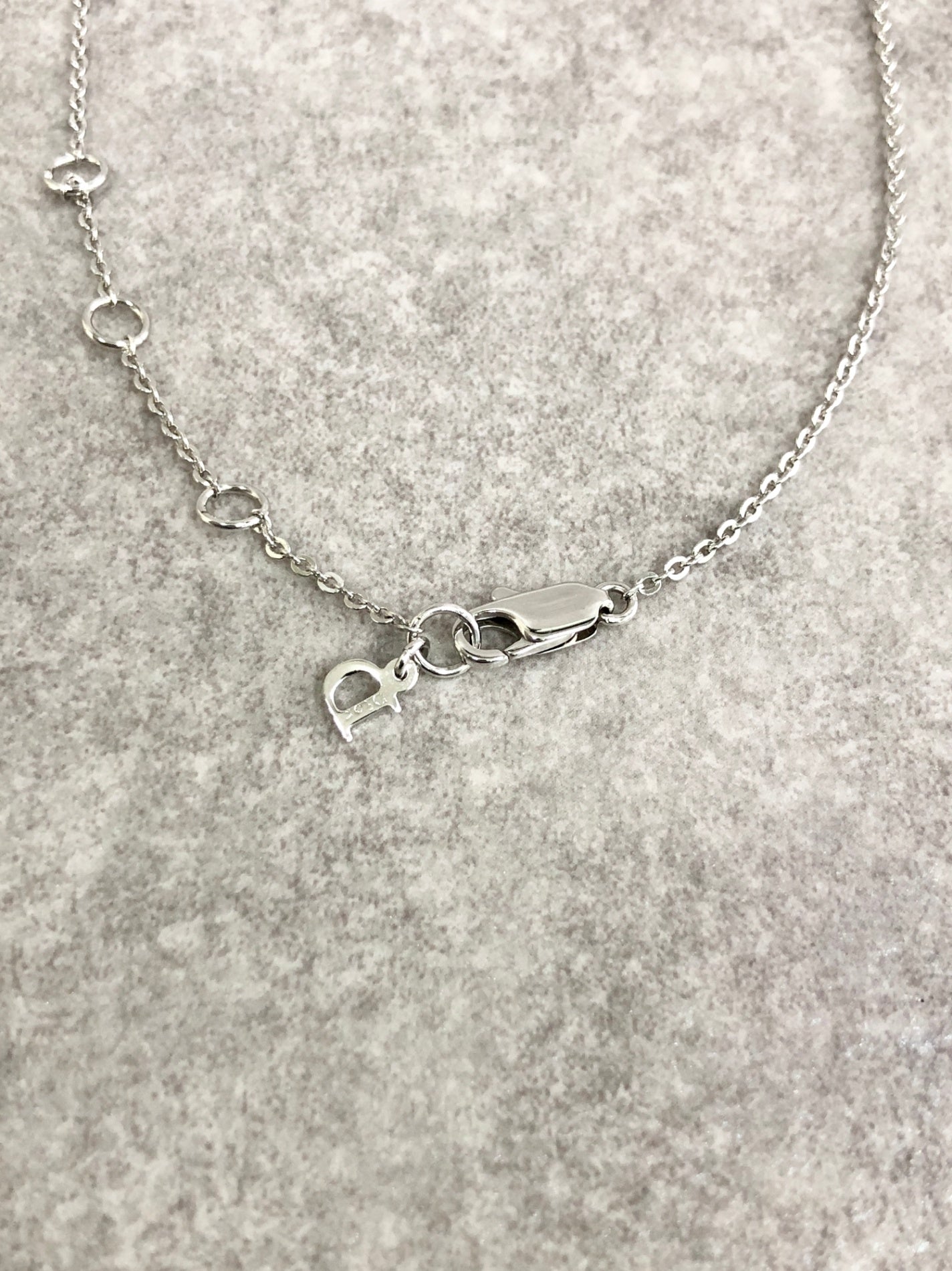 Christian Dior Logo Motif Rhinestone Necklace Silver Vintage 7cngfa