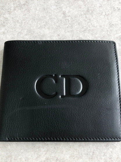 Christian Dior CD Logo Embossed Folded Wallet Black Vintage 7ctetb