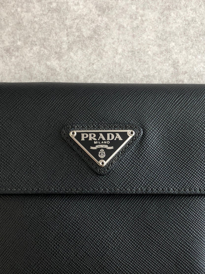 PRADA Triangle Logo Folded Wallet Black Vintage kng86t