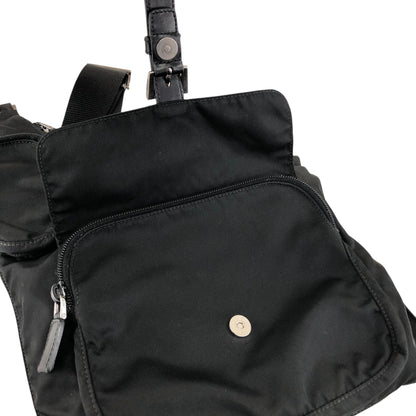 PRADA Tessuto Triangle Logo Front Buckle Shoulder bag Black Vintage h7n4ka