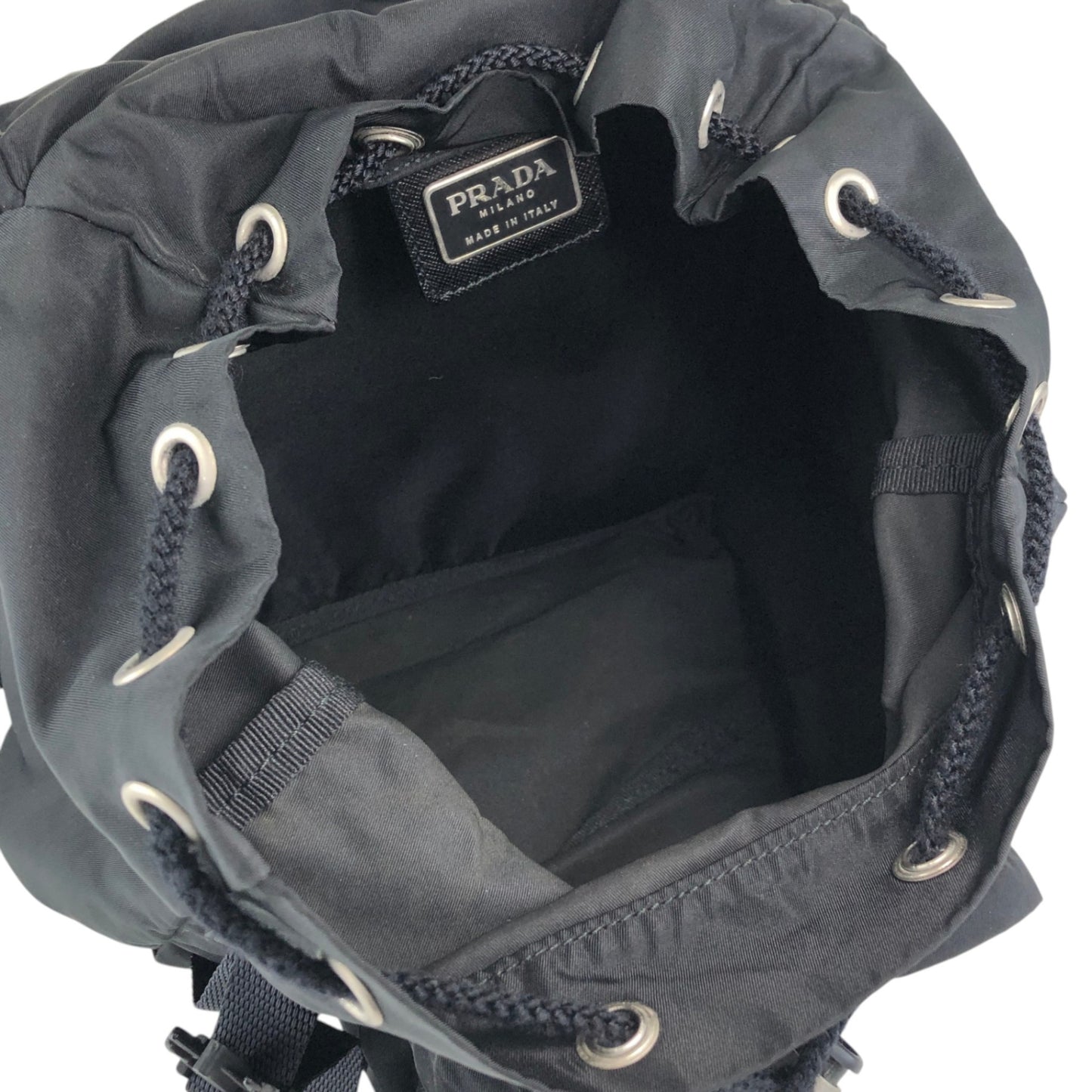 PRADA Tessuto Triangle Logo Front Buckle Backpack Black Vintage 2mkph6