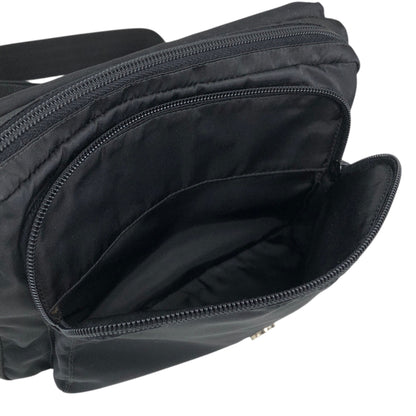 PRADA Tessuto Triangle Logo Front Buckle Shoulder bag Black Vintage mkij8a