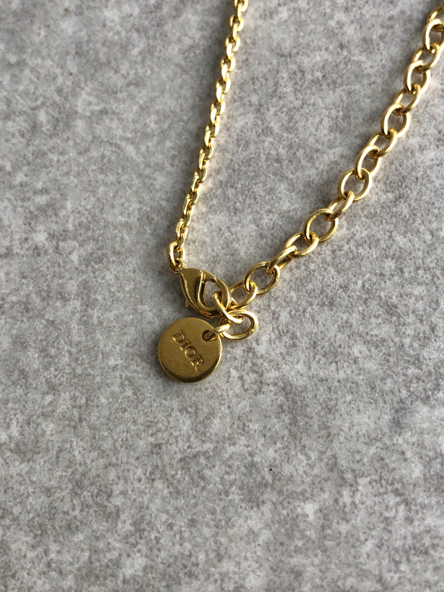 Christian Dior Logo Motif Necklace Gold Vintage iz24ex