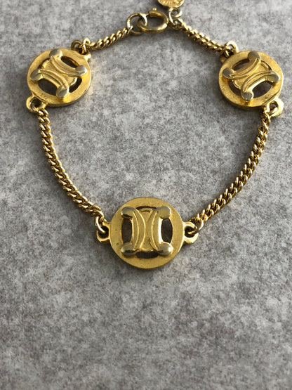 CELINE Blason Bracelet Gold Vintage 8k22jh