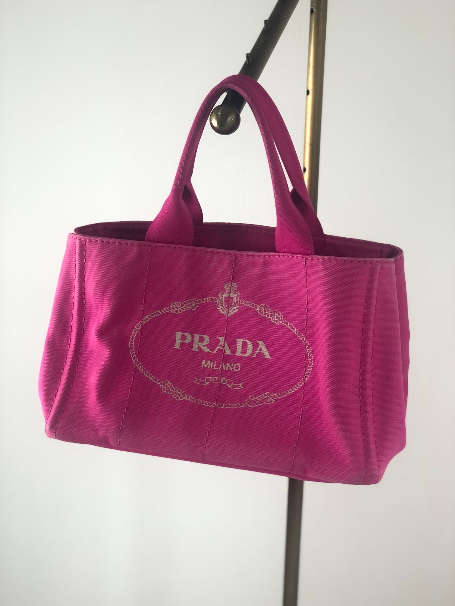 PRADA Canapa Logo Canvas Handbag Pink Vintage tutc24