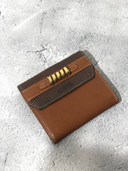 LOEWE Velazquez 皮革折疊錢包 棕色 復古 gmwjwm 