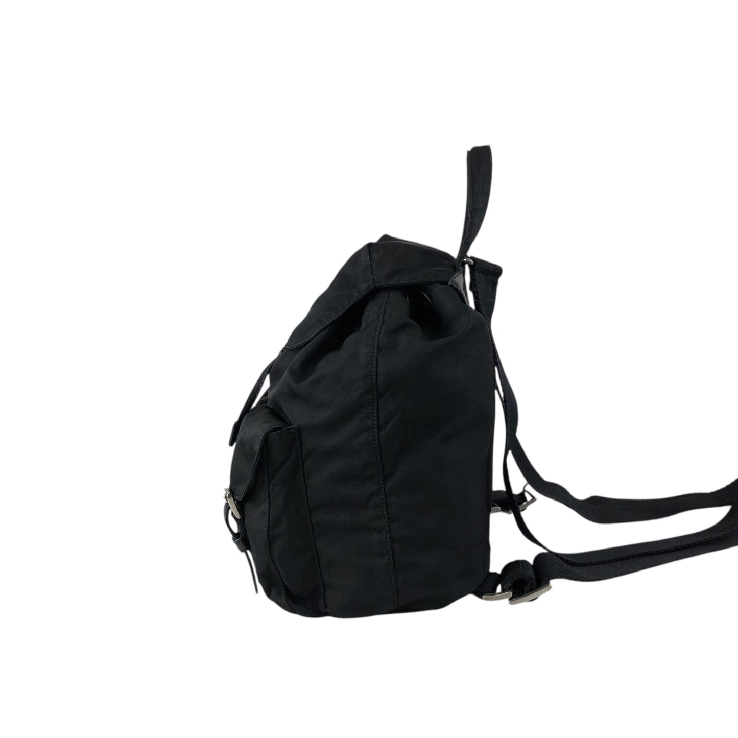 PRADA Tessuto Triangle Logo Double Pocket Backpack Black Vintage najw37