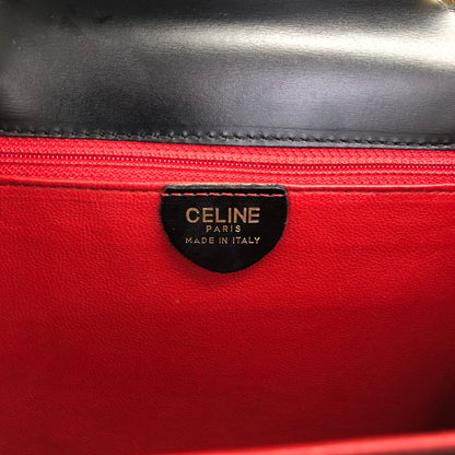 CELINE Double Flap Handbag Black Vintage teziwg