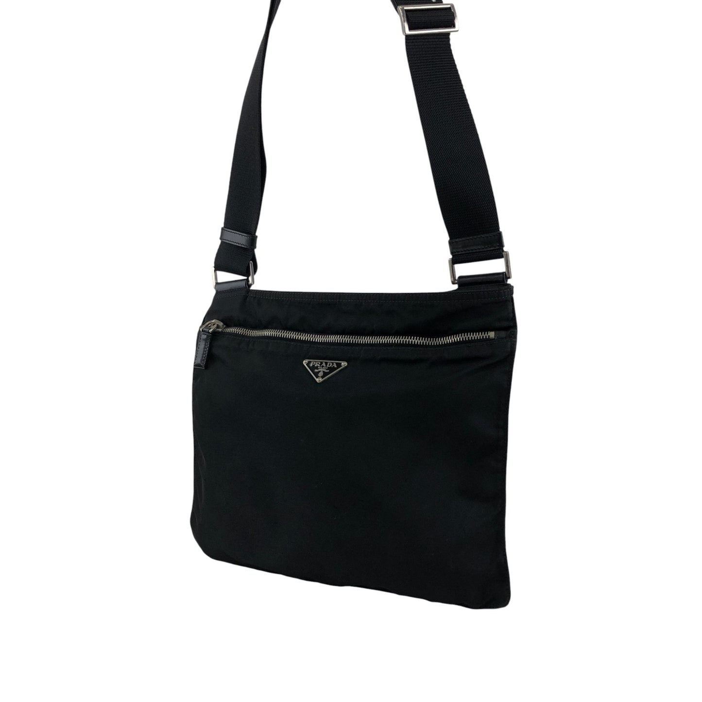 PRADA Tessuto Triangle Logo Shoulder bag Black Vintage mdycd2