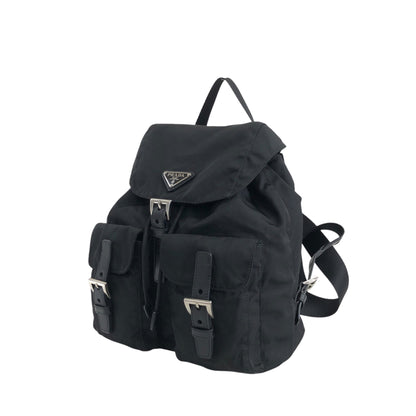 PRADA Triangle Logo Double Pocket Backpack Black Vintage ipfw4s