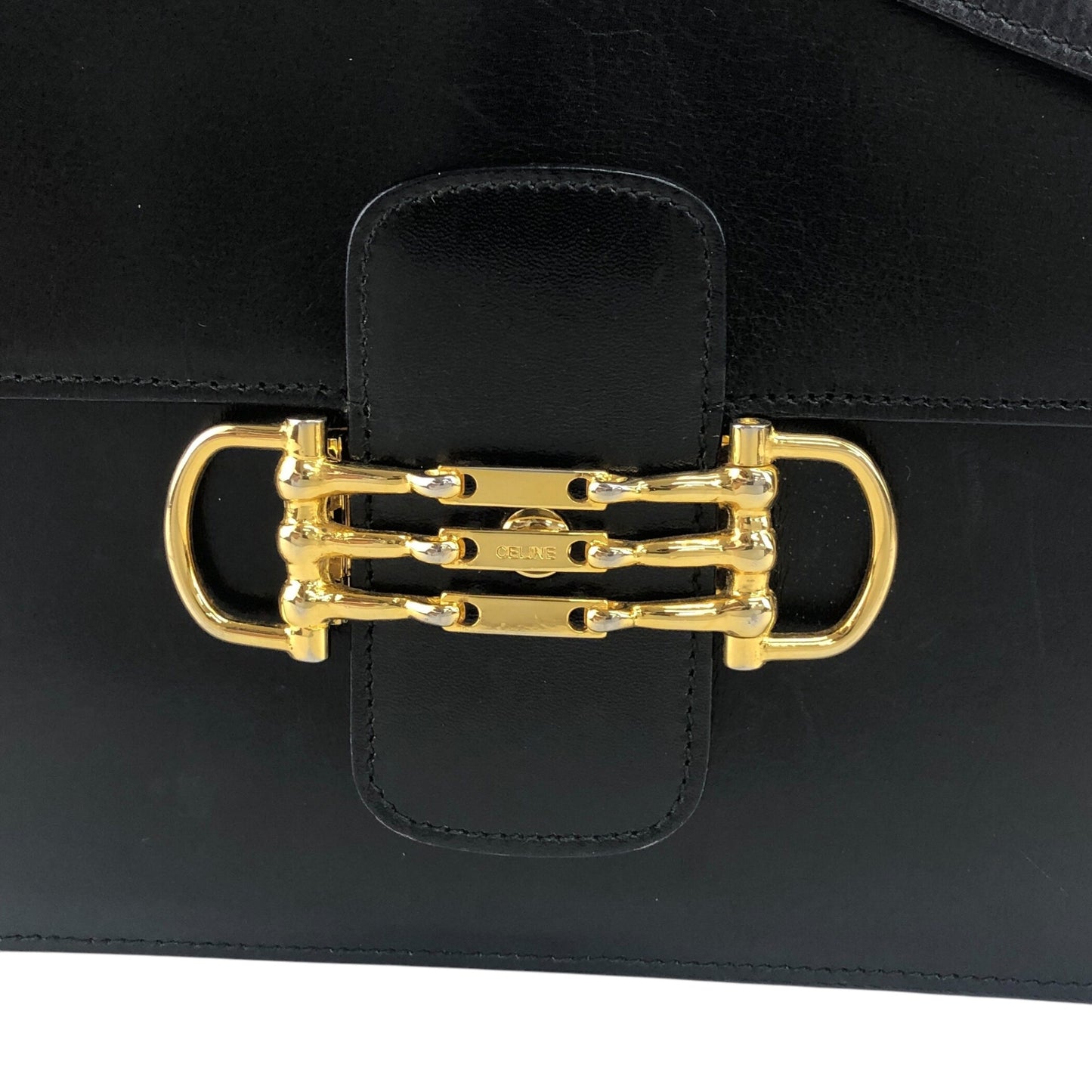 CELINE Horse Bit Crossbody Shoulder bag Black Vintage 2czzms