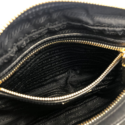 PRADA Logo Ribbon Canvas Leather Crossbody Shoulder bag Black Vintage smkdzd
