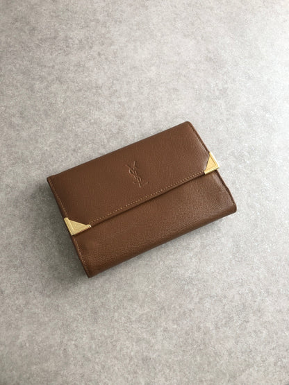 Yves Saint Laurent YSL Logo Trifold Wallet Brown Vintage bcneir