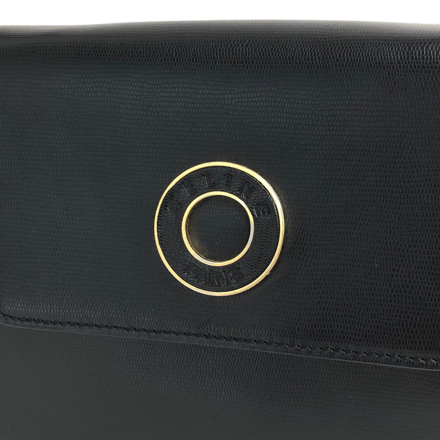 CELINE Circle Logo  Leather Shoulder bag Black Vintage  v8r8hv