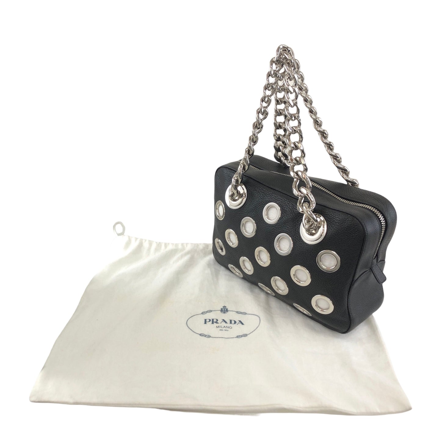 PRADA Logo Chain Handbag Black Vintage iubjy2