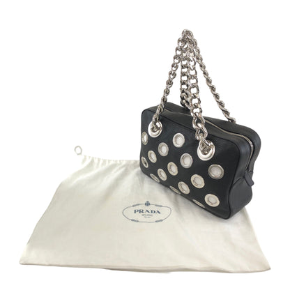 PRADA Logo Chain Handbag Black Vintage iubjy2
