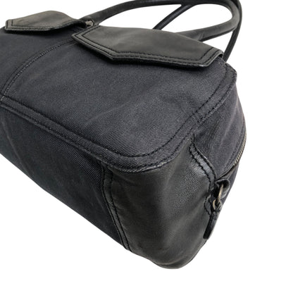 PRADA Triangle Logo Front Pocket Small Boston bag Handbag Black Vintage 7uz66d